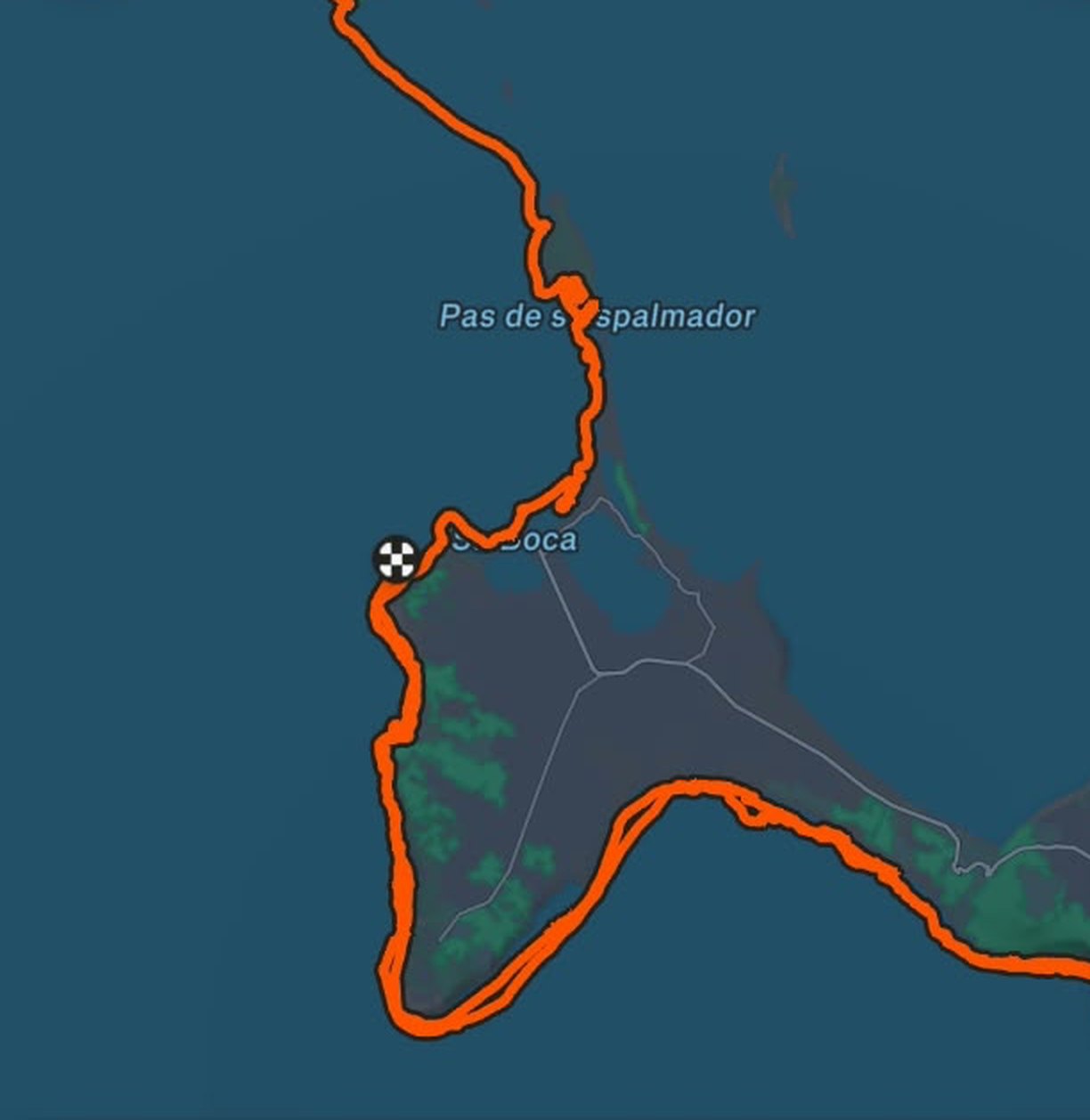 Kaart met de gevaren route: vanaf Ibiza via de Pas de s'Espalmador naar Formentera en langs de kust van het eiland